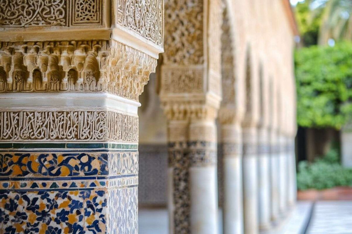 Gros plan des motifs mauresques du palais alcázar de séville