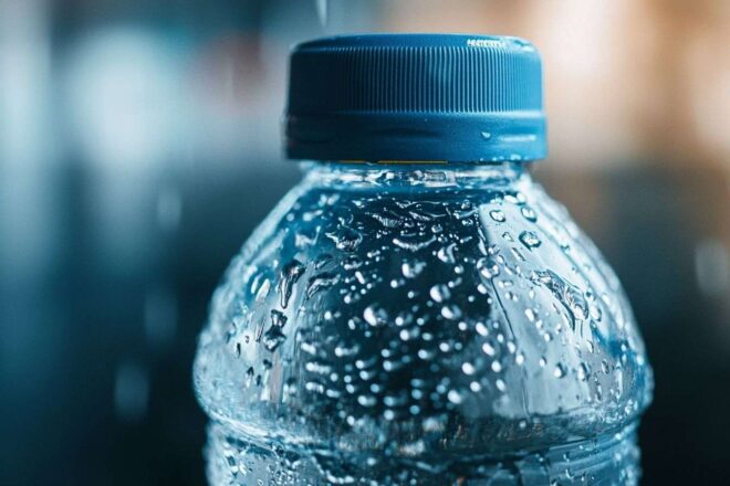 Gros plan d une bouteille d eau avec condensation