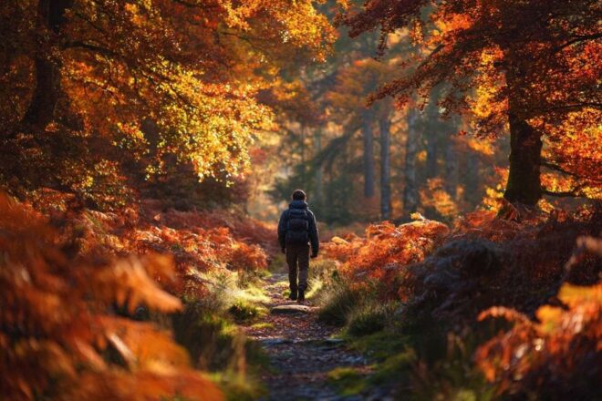 Randonneur solitaire en automne
