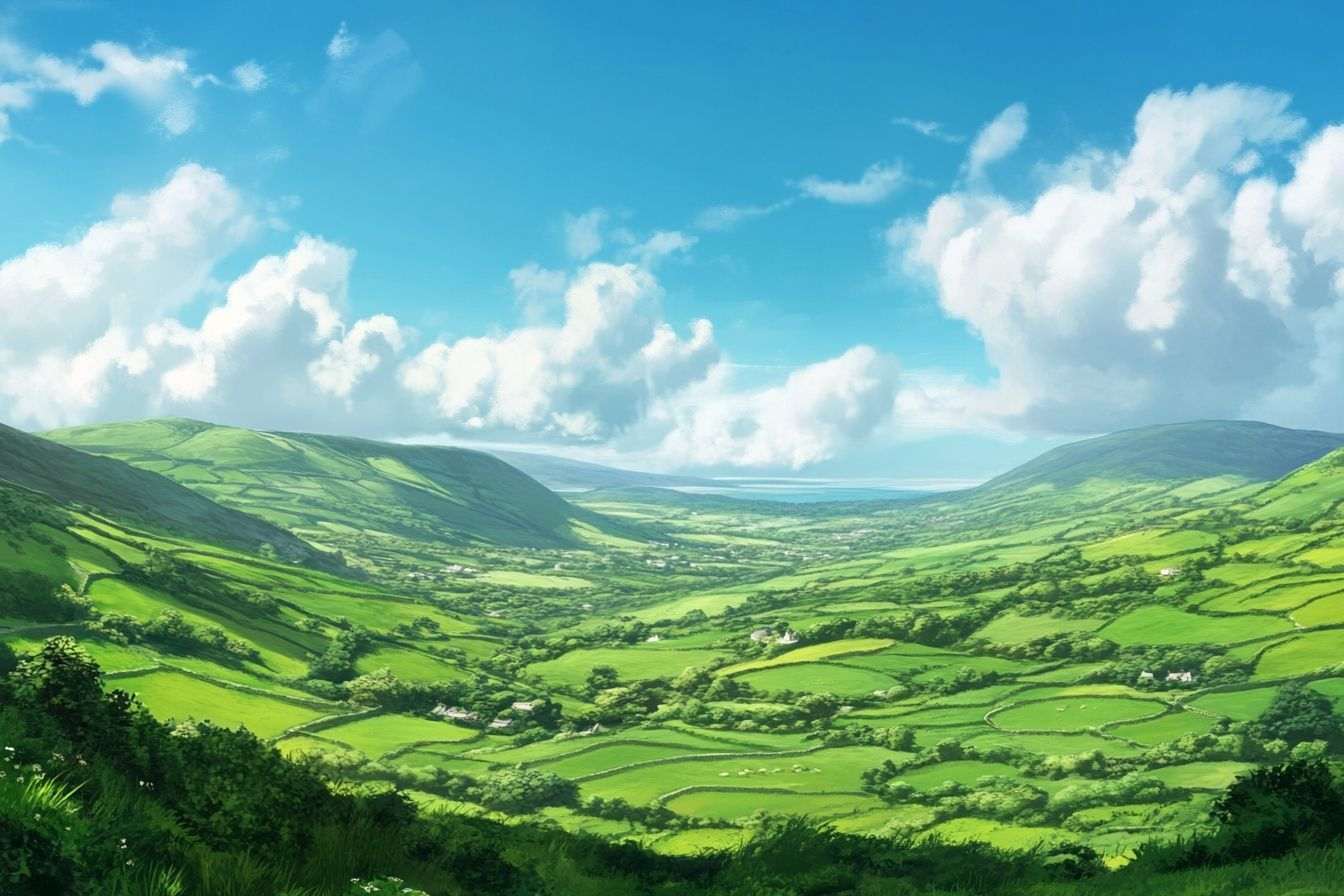 Paysages verdoyants d irlande sous un ciel bleu