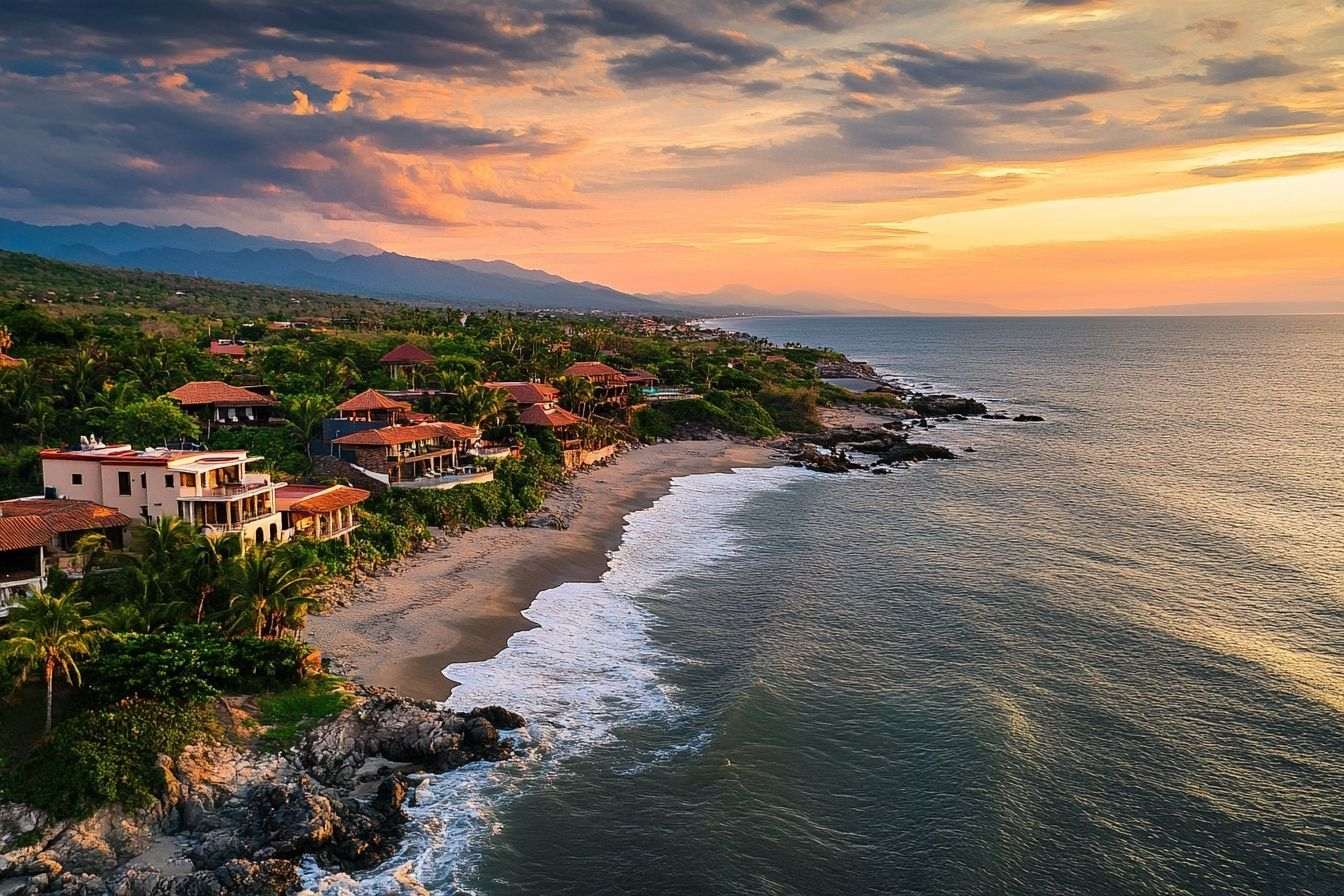 Image d'illustration. Coucher de soleil coloré sur la côte riviera nayarit