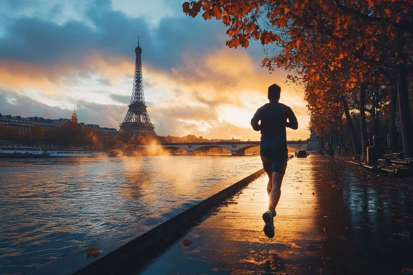 Image d'illustration. Coureur spurtant le long de la seine