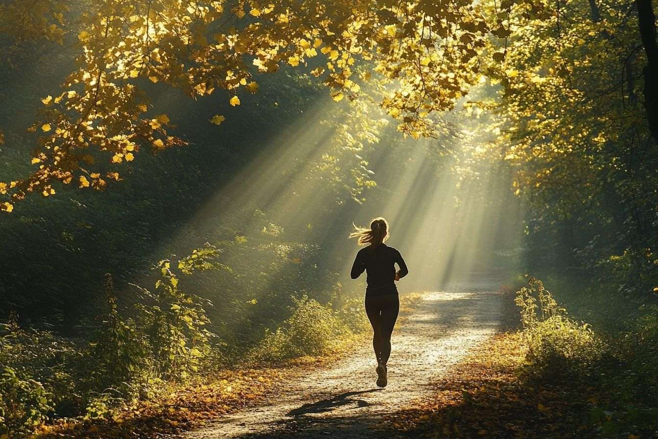 Image d'illustration. Femme courant sur un sentier forestier pittoresque