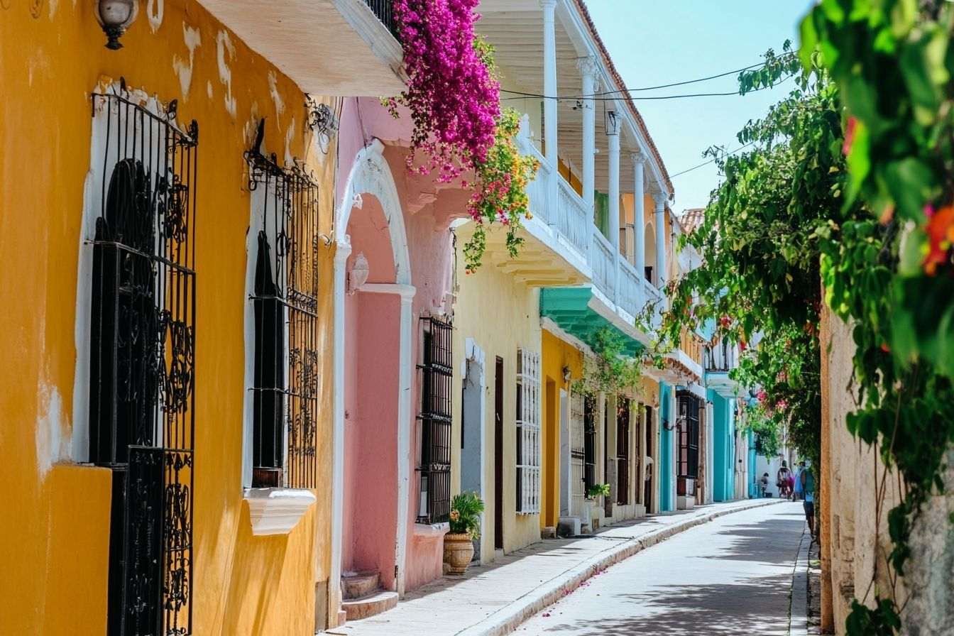 Architecture coloniale colorée bordant les rues d'une charmante ville en République Dominicaine.