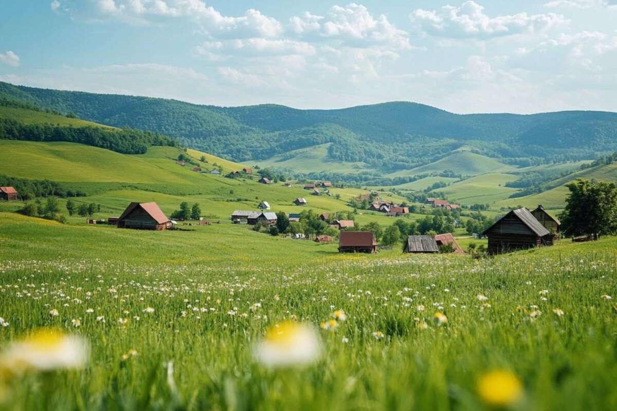 Collines vertes et fermes