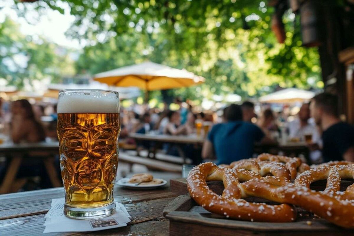 Jardin de bière bavarois traditionnel