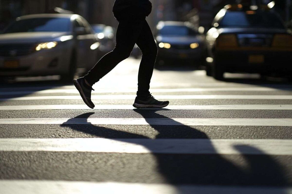 Coureur traversant passage piéton en confiance