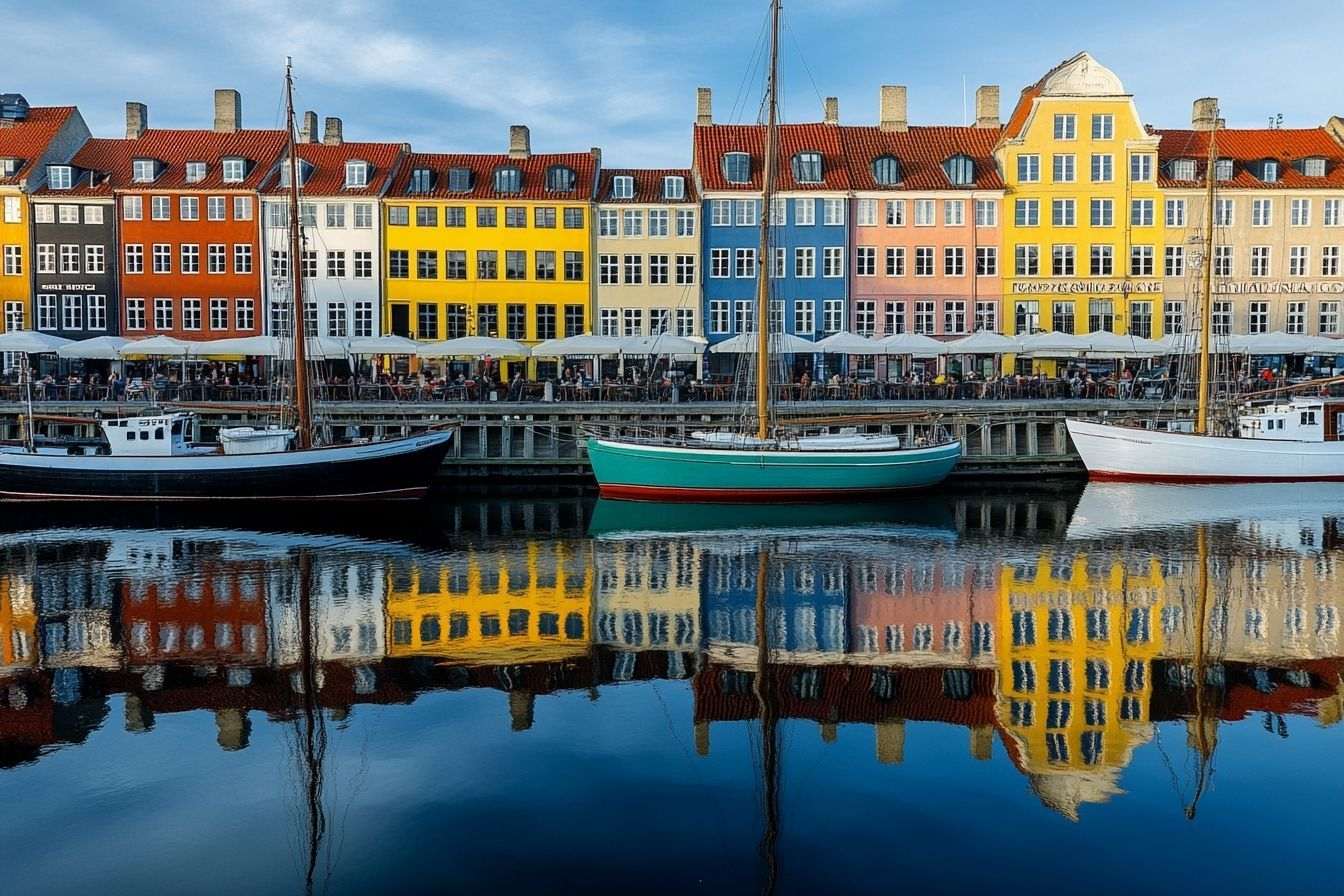 Une vue pittoresque du port coloré de Nyhavn à Copenhague avec des bateaux et des bâtiments éclatants se reflétant dans l'eau
