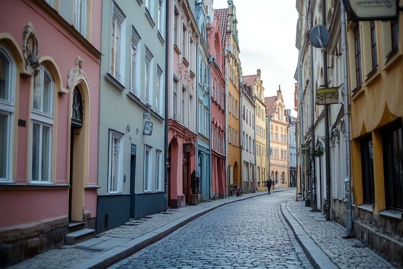 Une vue époustouflante de la vieille ville historique de Riga mettant en valeur ses bâtiments colorés et ses rues pavées.