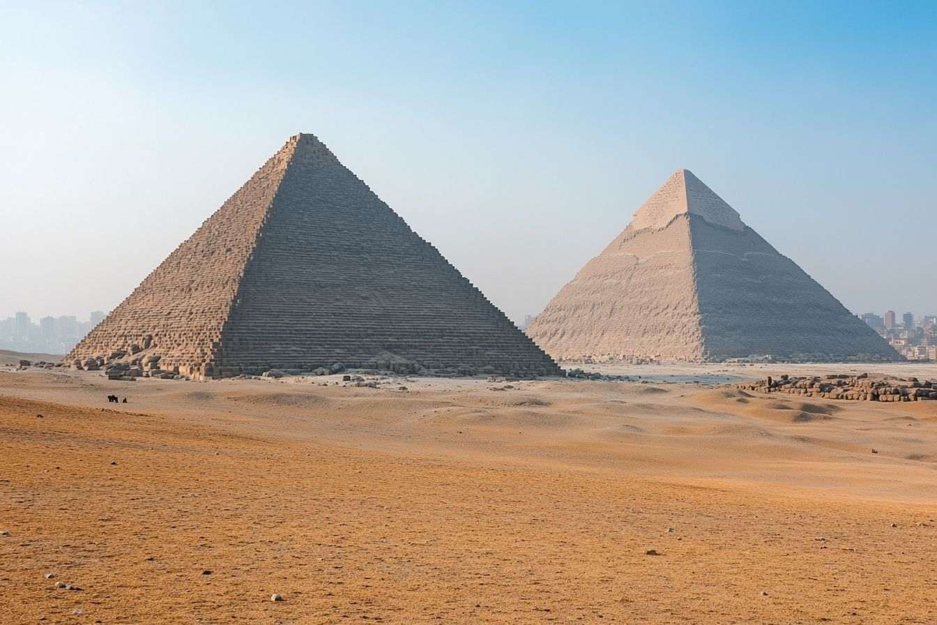 Alignement panoramique des pyramides et du nil