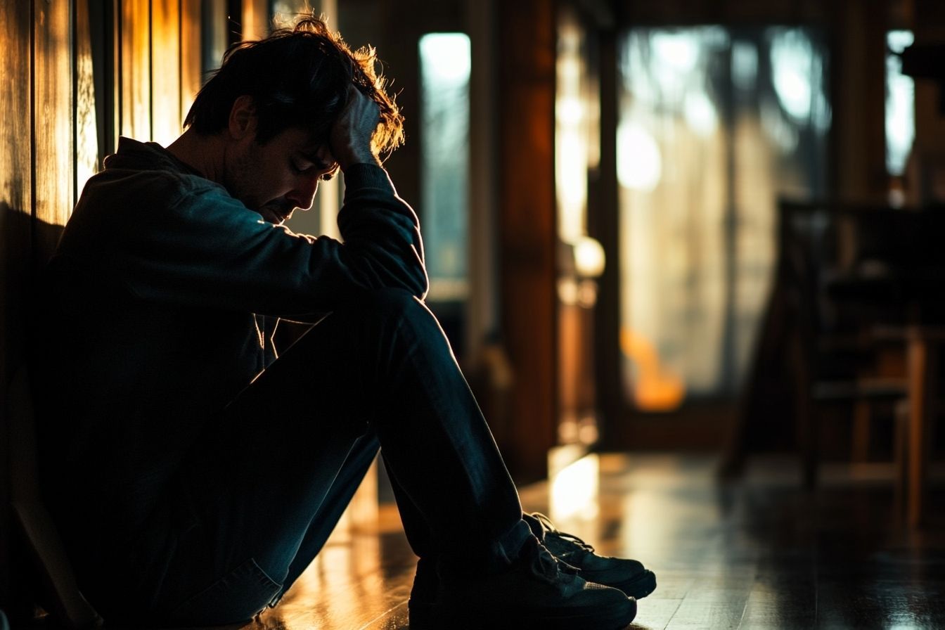 Réflexion solitaire dans une pièce sombre