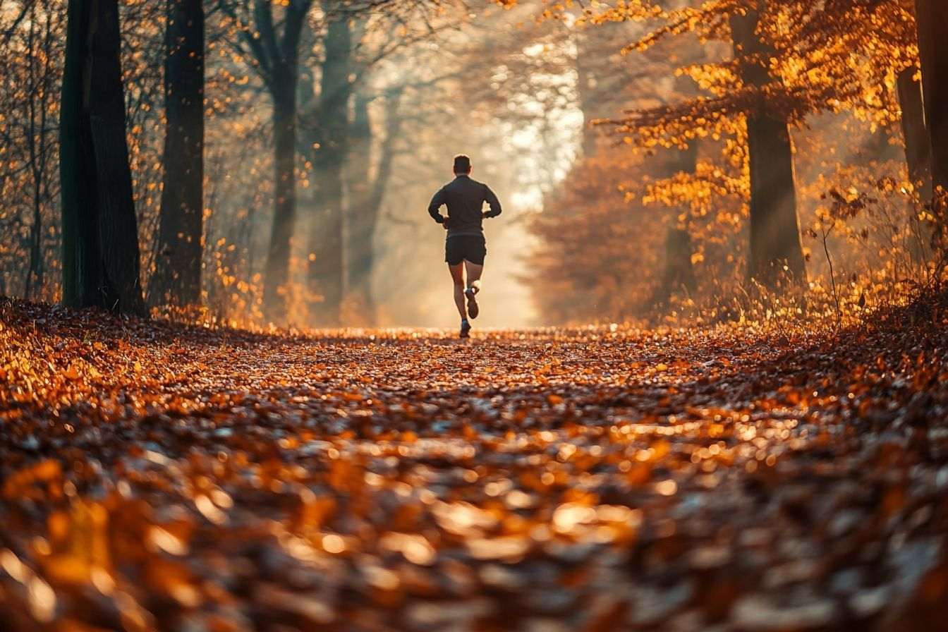 Runner exhaling in crisp morning air