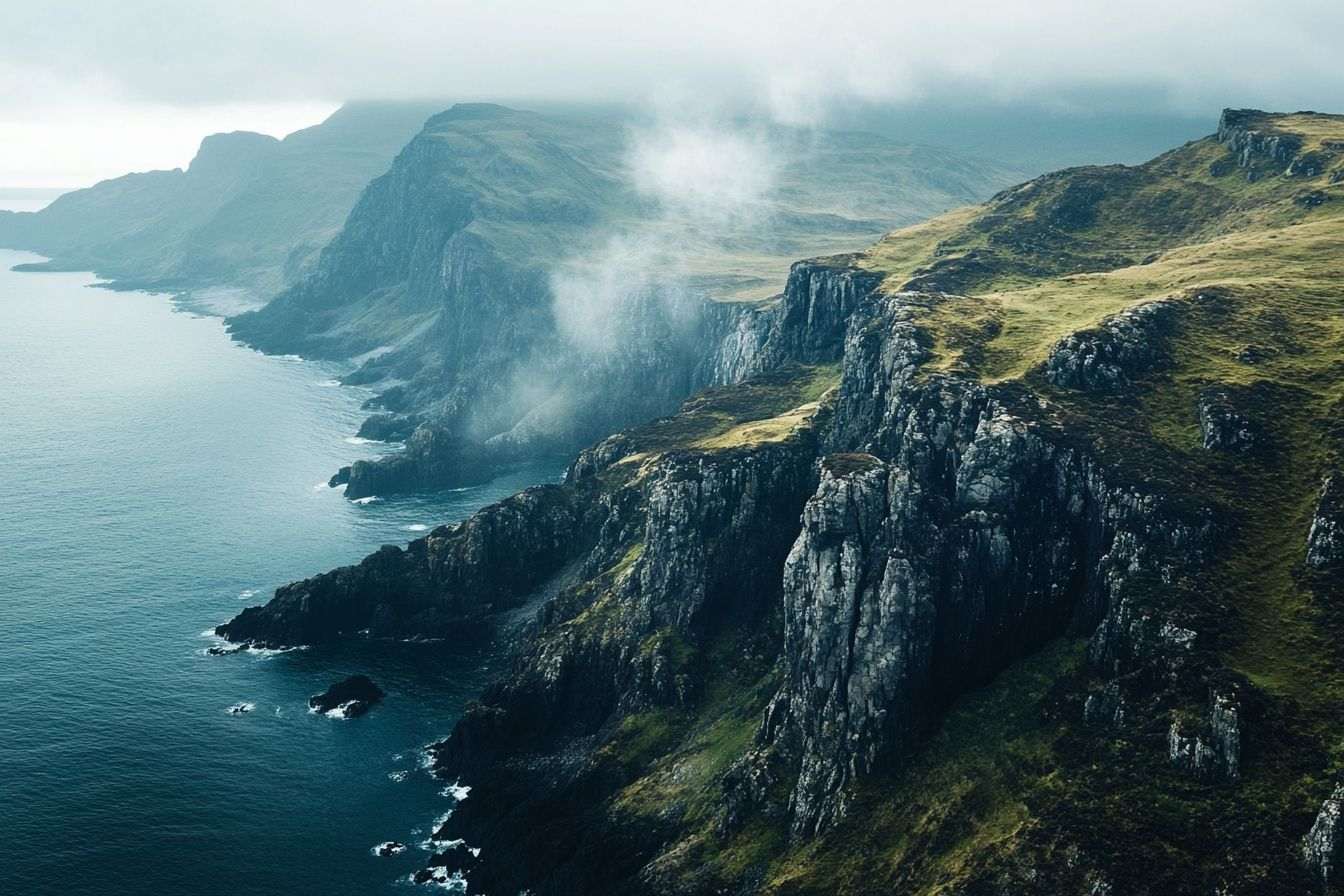 Vue aérienne de la côte nord de l Écosse