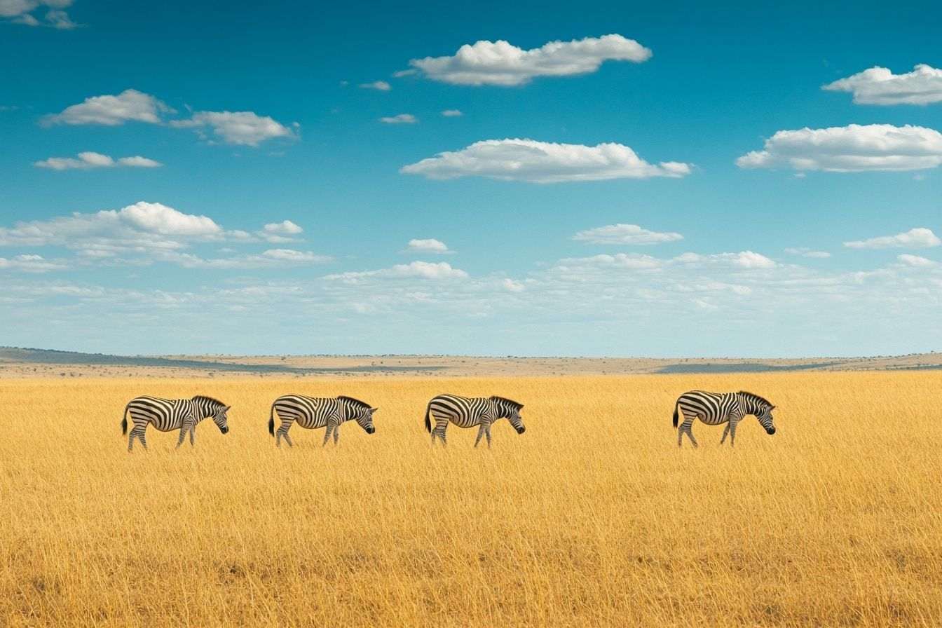 Zèbres sur la savane dorée