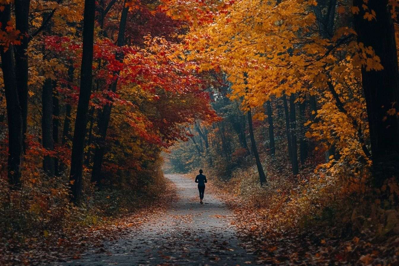 Coureur solitaire sur un chemin forestier