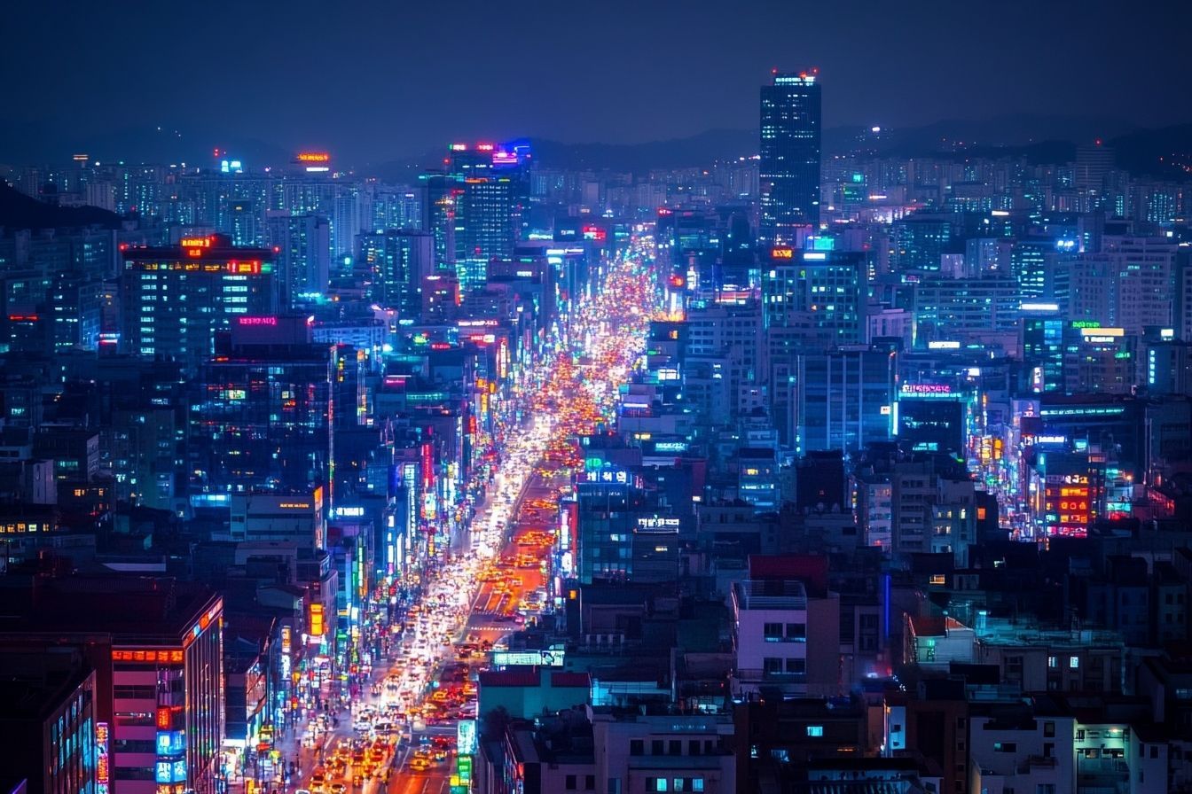Paysage urbain vibrant de séoul la nuit
