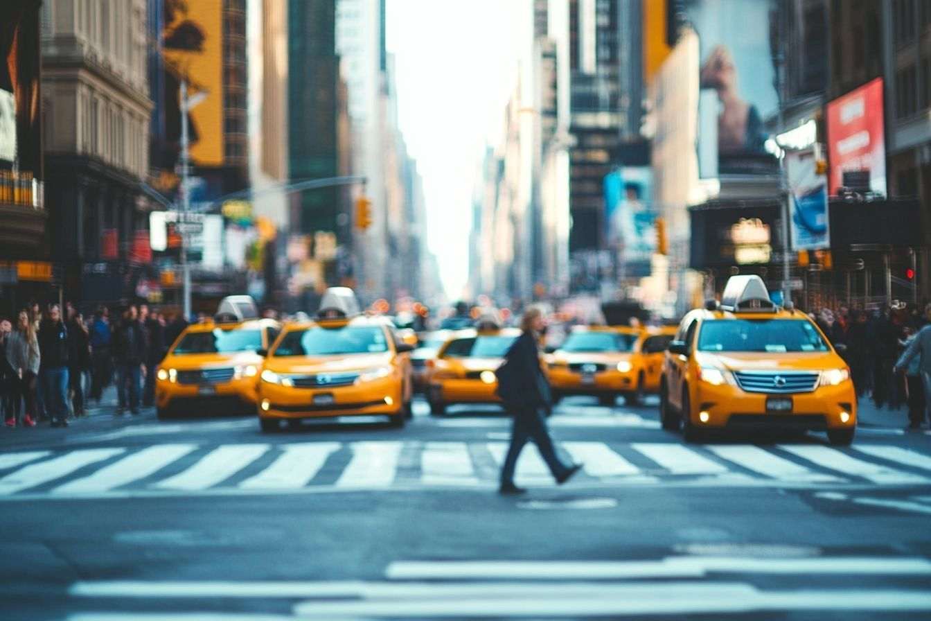 Rue animée de new york avec taxis jaunes