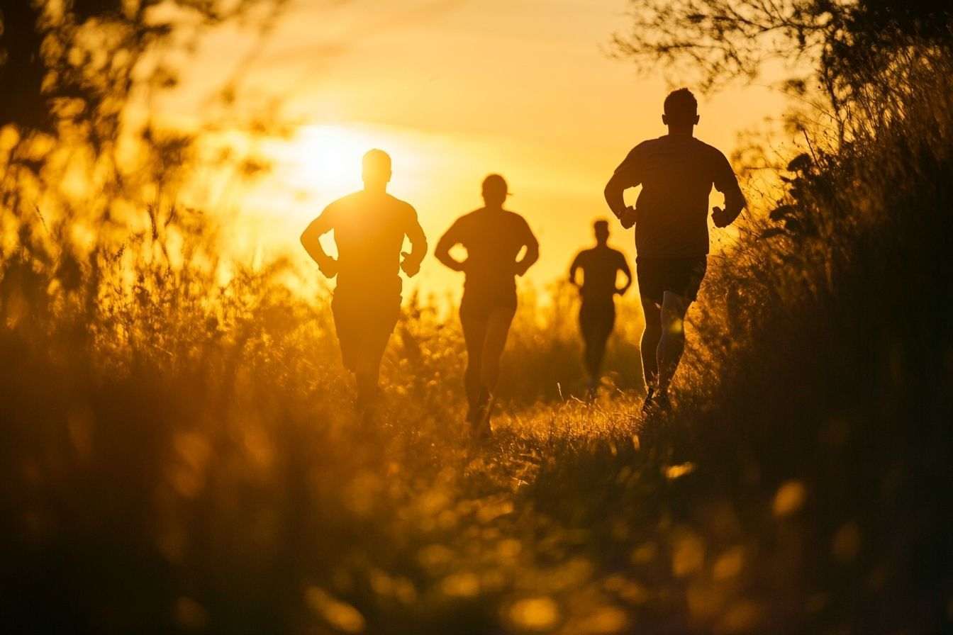 Silhouettes de joggeurs au crépuscule