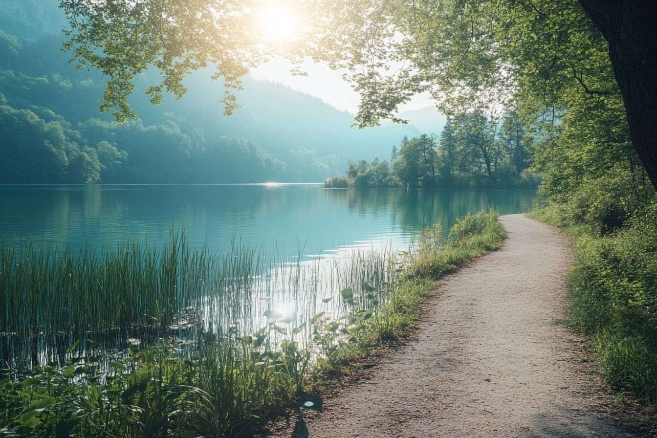 Vue panoramique d un lac paisible
