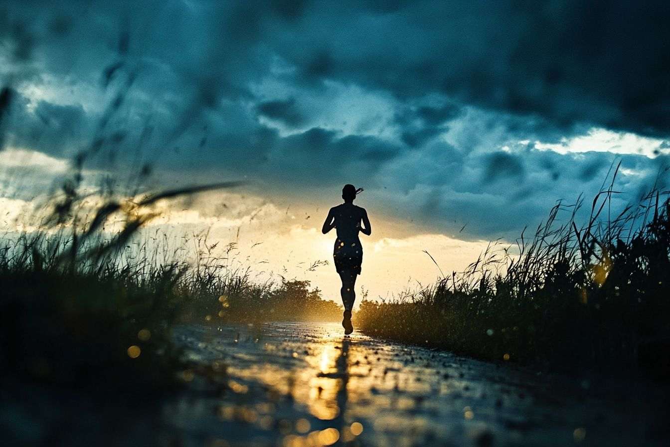 Silhouette d un coureur sous la pluie