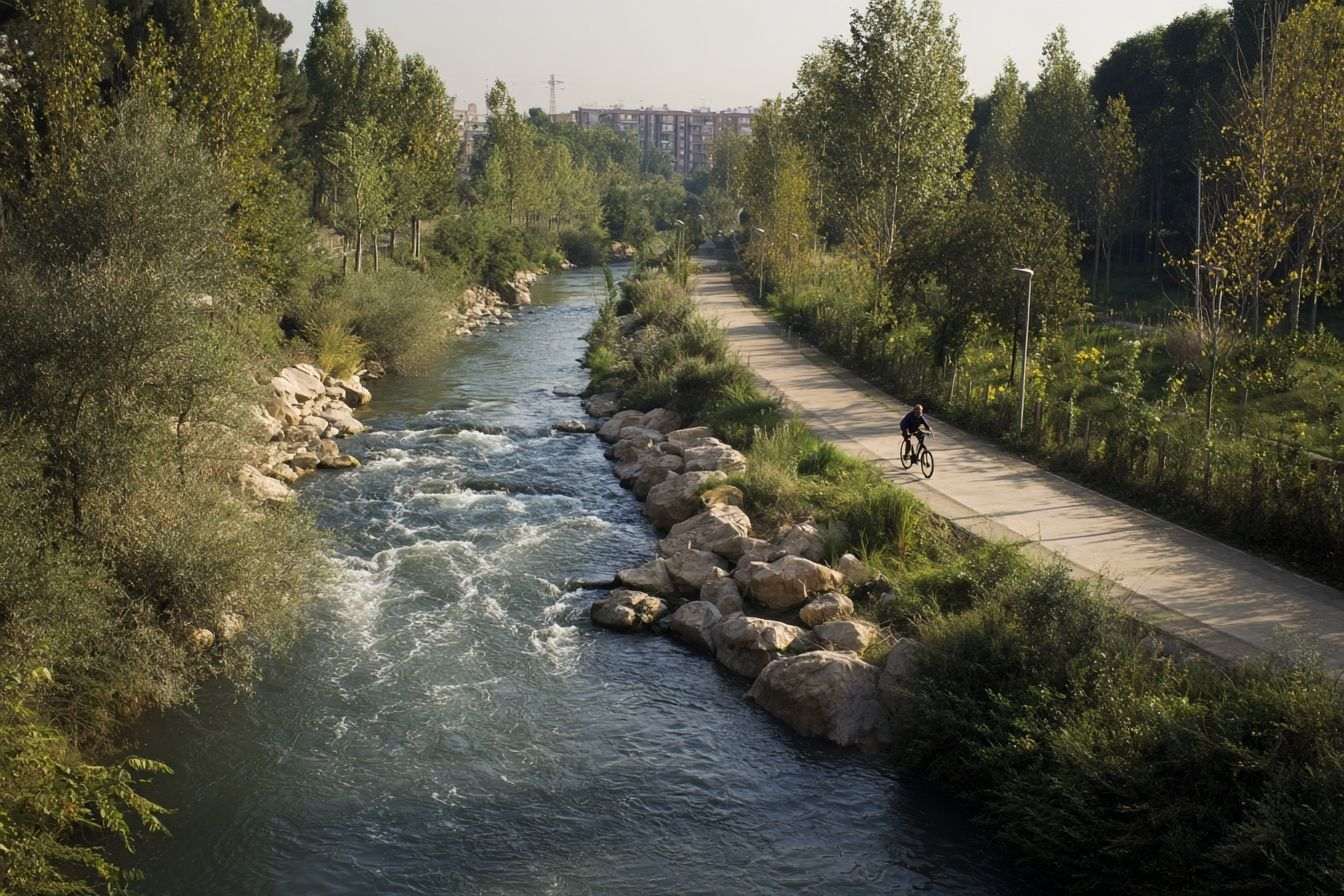 Vue panoramique du fleuve llobregat et de ses chemins