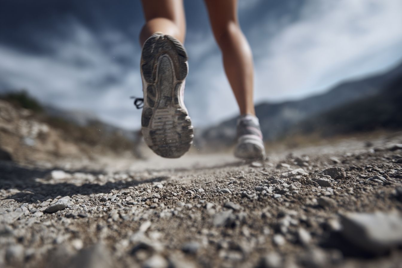 Gros plan des pieds de coureurs sur le sol