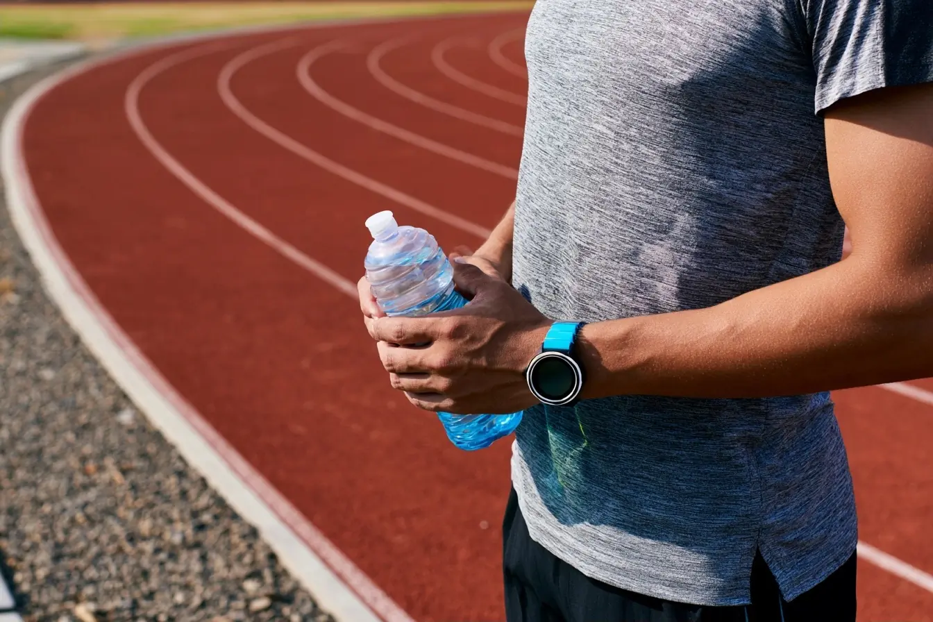 Coureur avec gourde après l’effort